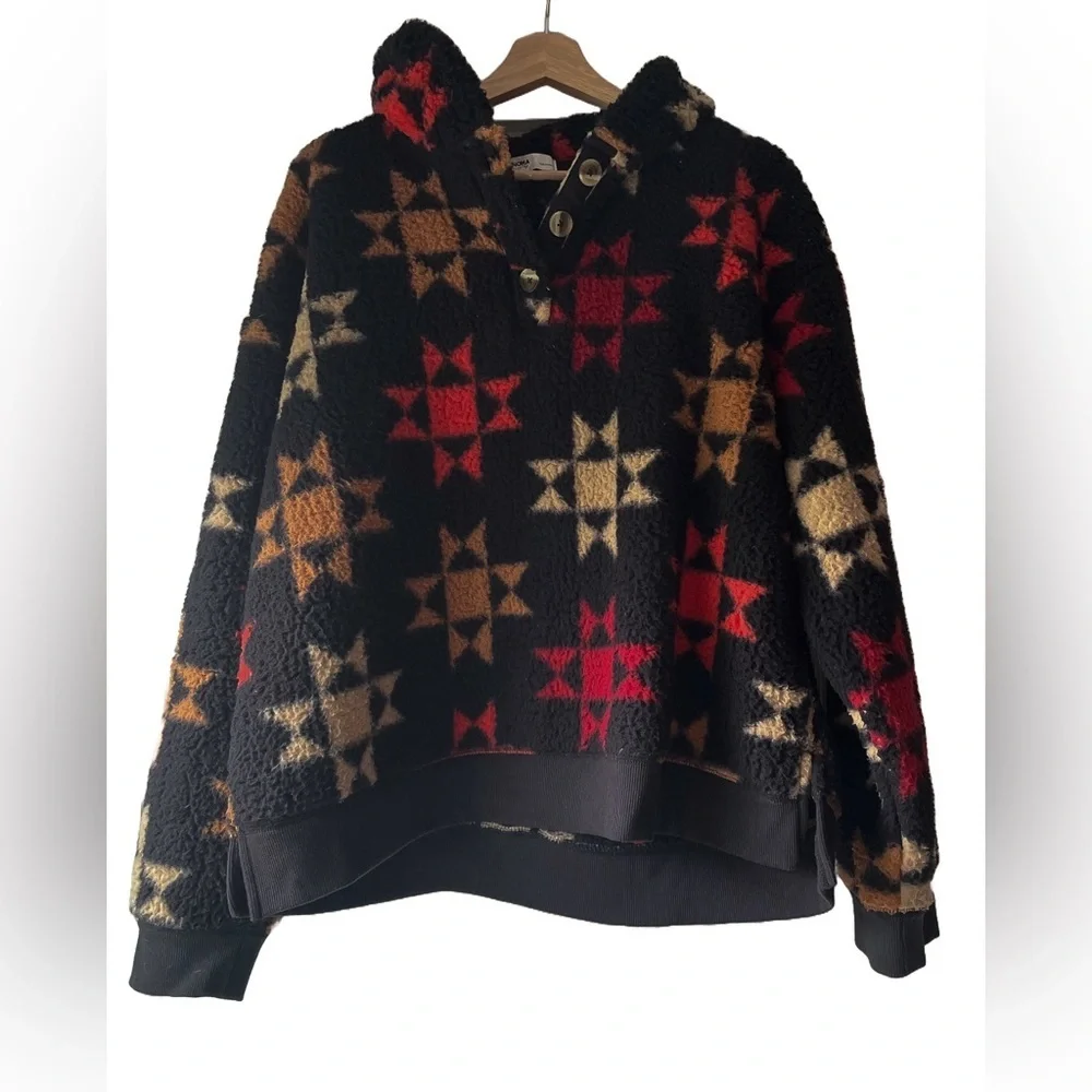 Sonoma‎ Black Star Pattern Fleece Hoodie Size Large NWOT